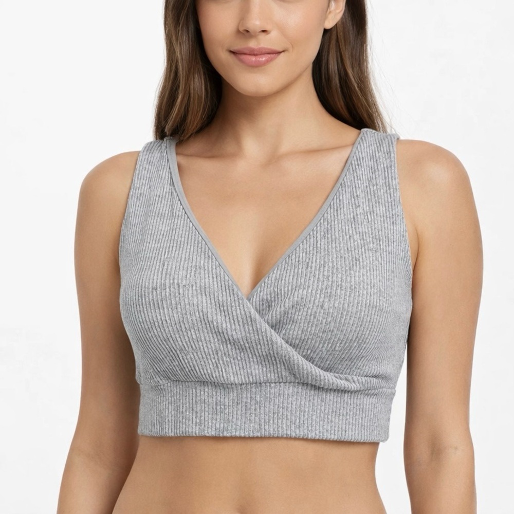 Ocean Drive Ribbed Bra Top summer festival boho gray cropped top Women’s L